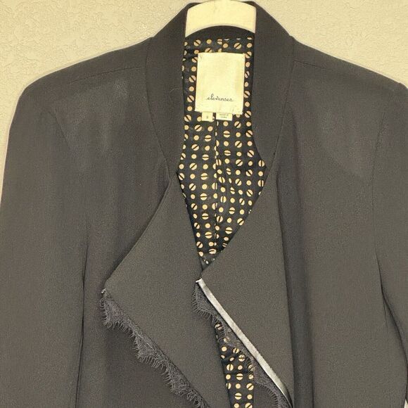 Anthropologie Elevenses Blazer Jacket Size Small Black Lace Leather Trim Lined - Picture 3 of 6